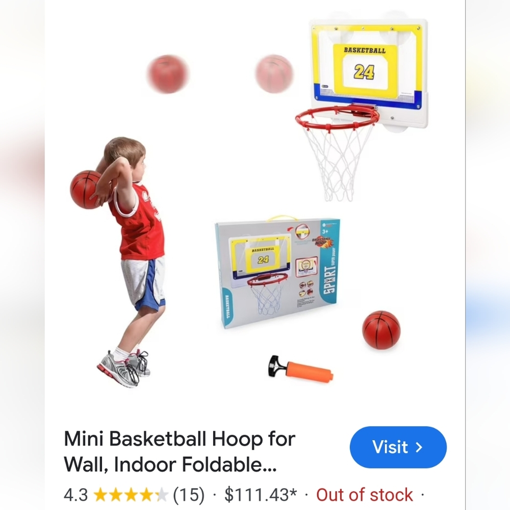 Mini Indoor Foldable Basketball Hoop for Wall "24"